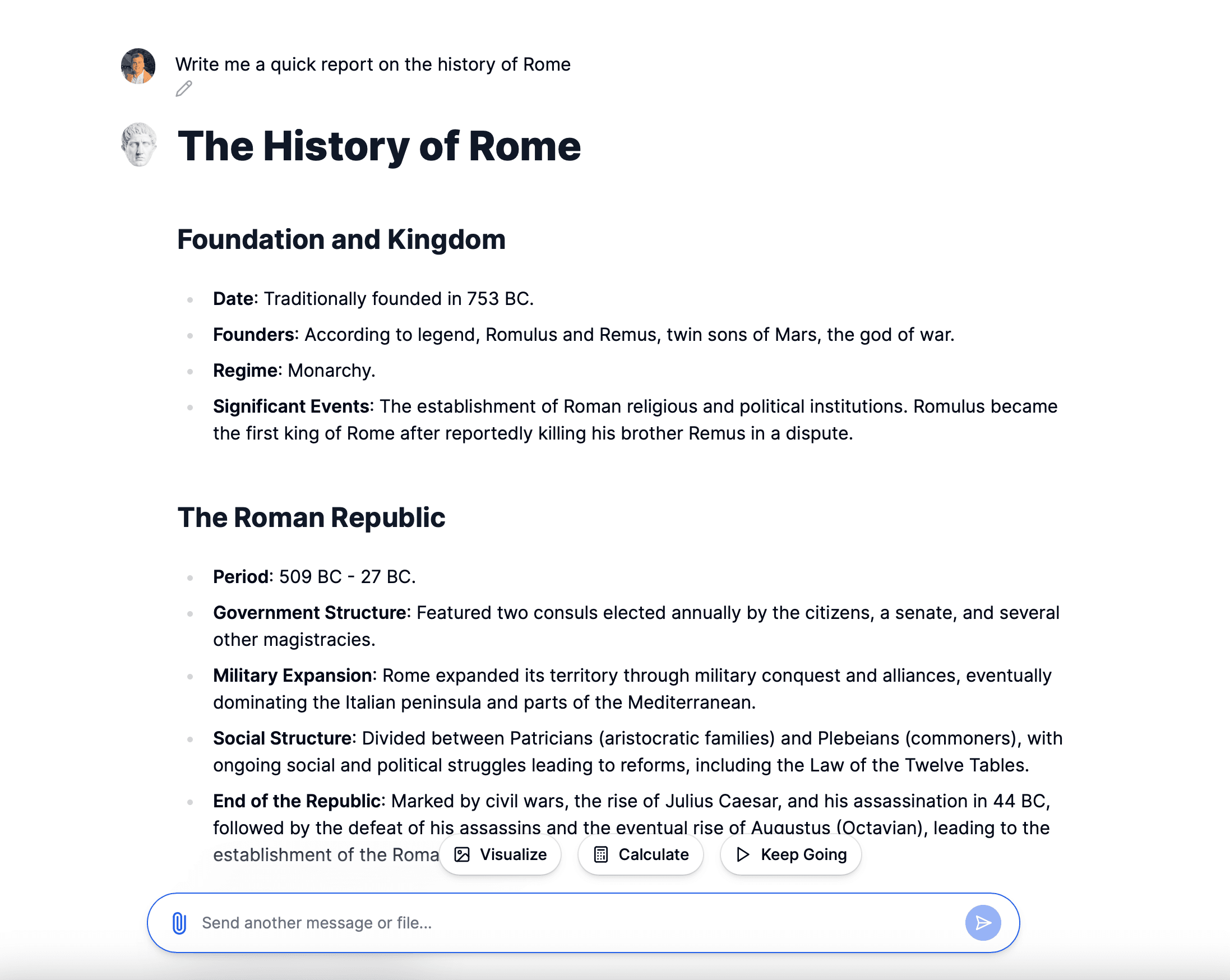 AI chatbot-written report on the history of Rome.